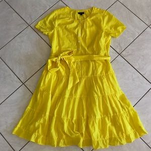J. Crew Bright Yellow Tie Belt Tiered Dress 🌼